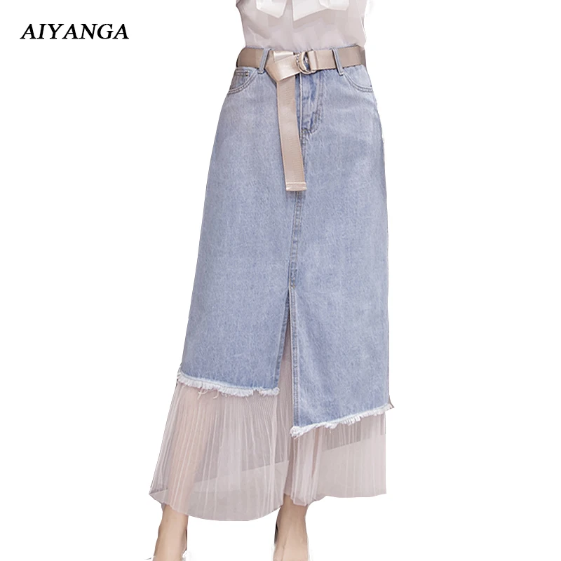 Denim Patchwork Mesh Skirts Women 2018 Summer High Waist Skirts Medium Long Skirts Jeans Casual Sweet Ladies Slim A-Line Skirts
Denim Patchwork Mesh Skirts Women 2018 Summer High Waist Skirts Medium Long Skirts Jeans Casual Sweet Ladies Slim A-Line Skirts