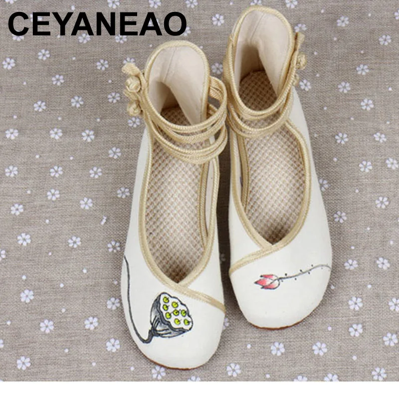CEYANEAOLotus Pod Hand Painting Women's High Top Canvas Ballet Flats Retro Ankle Strap Ladies Old Beijing Shoes ballerines femme
CEYANEAOLotus Pod Hand Painting Women's High Top Canvas Ballet Flats Retro Ankle Strap Ladies Old Beijing Shoes ballerines femme