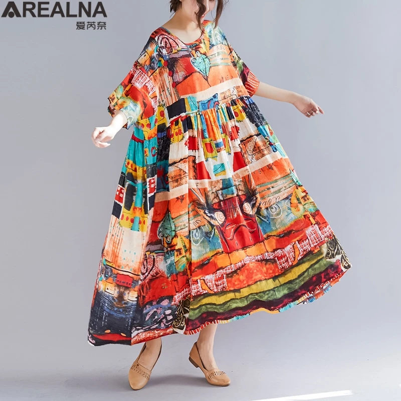 Summer oversized Boho maxi dress plus size Casual vintage Women Dresses Multi Color Print High Waist Cotton Linen Long Dress
Summer oversized Boho maxi dress plus size Casual vintage Women Dresses Multi Color Print High Waist Cotton Linen Long Dress