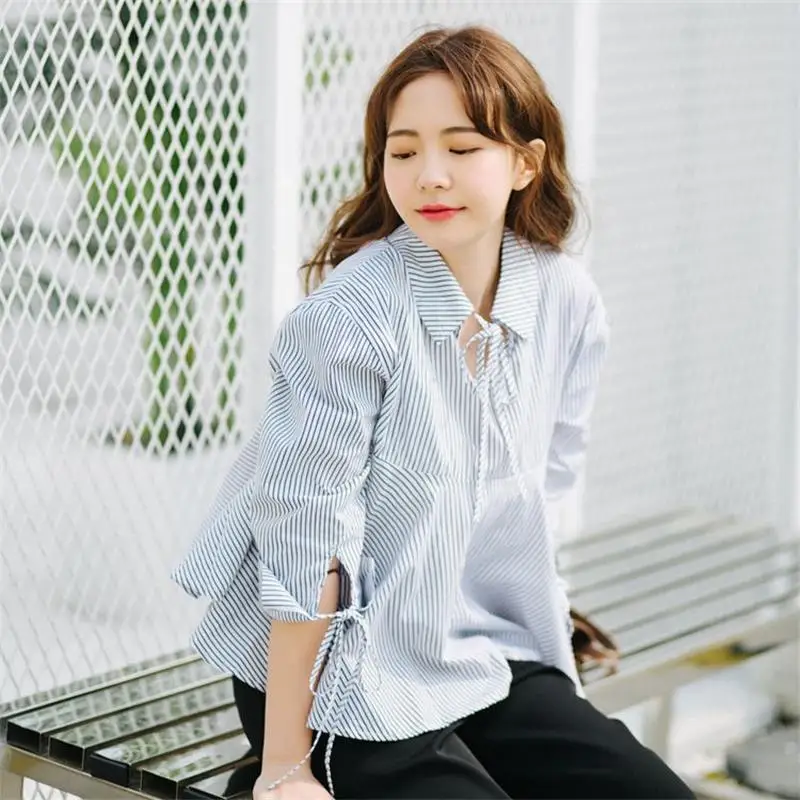 Women's Shirts Japan Kawaii Vintage Summer Ladies Wild Thin Stripes Seven Sleeves Tie Shirt Female Korean Punk Harajuku Clothing
Women's Shirts Japan Kawaii Vintage Summer Ladies Wild Thin Stripes Seven Sleeves Tie Shirt Female Korean Punk Harajuku Clothing