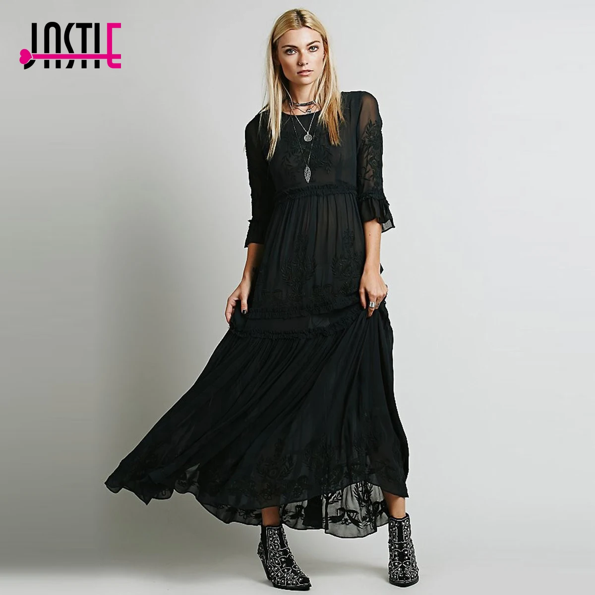 Jastie Elegant Women Boho Dress Flare Sleeve O-Neck Bohemian Maxi Dress Embroidered Ruffle Hem Female Beach Vestidos
Jastie Elegant Women Boho Dress Flare Sleeve O-Neck Bohemian Maxi Dress Embroidered Ruffle Hem Female Beach Vestidos