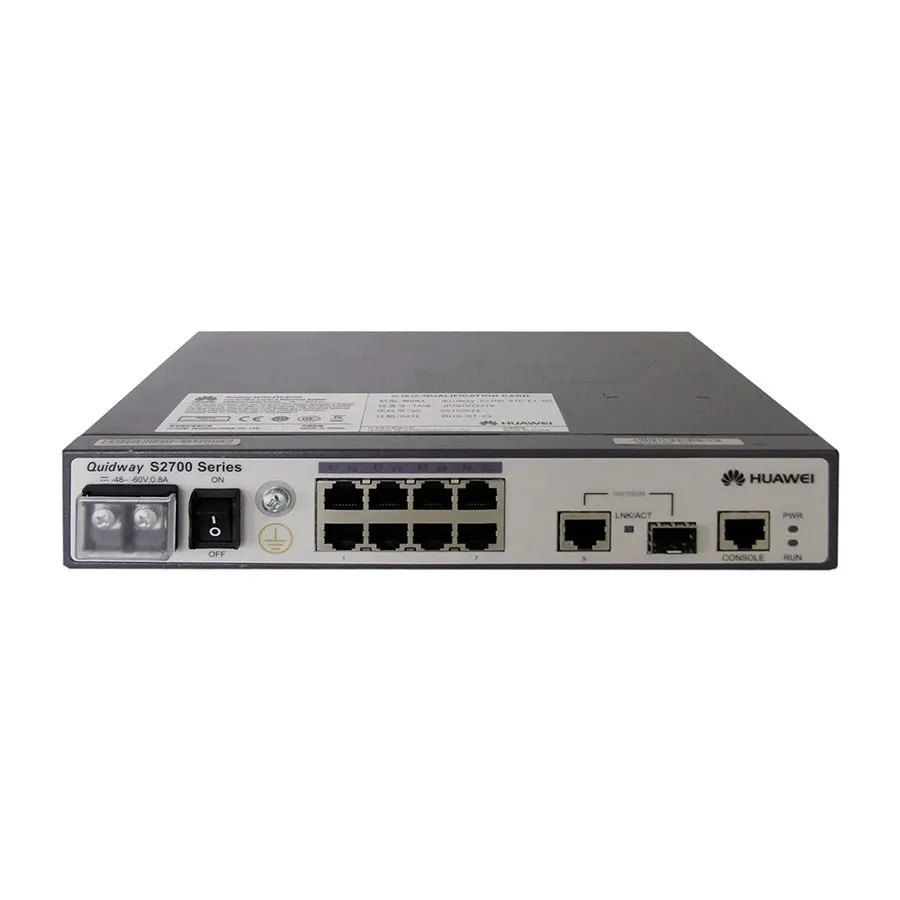 Ethernet Switch S2700-9TP-EI-DC Mainframe(8 Ethernet 10/100 ports,1 dual-purpose 10/100/1000 or SFP,DC -48V)
Ethernet Switch S2700-9TP-EI-DC Mainframe(8 Ethernet 10/100 ports,1 dual-purpose 10/100/1000 or SFP,DC -48V)