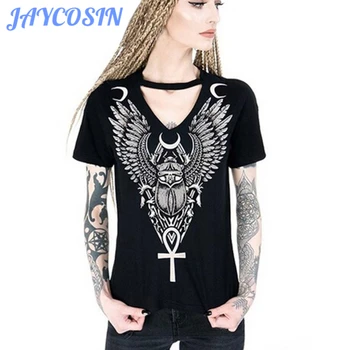 JAYCOSIN Clothes Women V-Neck Short Sleeve Casual Cotton T-Shirt Women Gothic Style Punk Girl Pullover Et Chemisier Femme
JAYCOSIN Clothes Women V-Neck Short Sleeve Casual Cotton T-Shirt Women Gothic Style Punk Girl Pullover Et Chemisier Femme