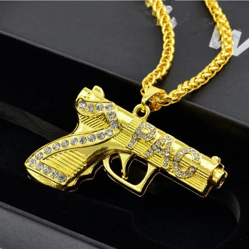 Mens Full Iced Rhinestone HIP Hop pistol Necklaces & Pendants Gold Color Stainless Steel Iced Out Bling Gun Necklace for Me
Mens Full Iced Rhinestone HIP Hop pistol Necklaces & Pendants Gold Color Stainless Steel Iced Out Bling Gun Necklace for Me