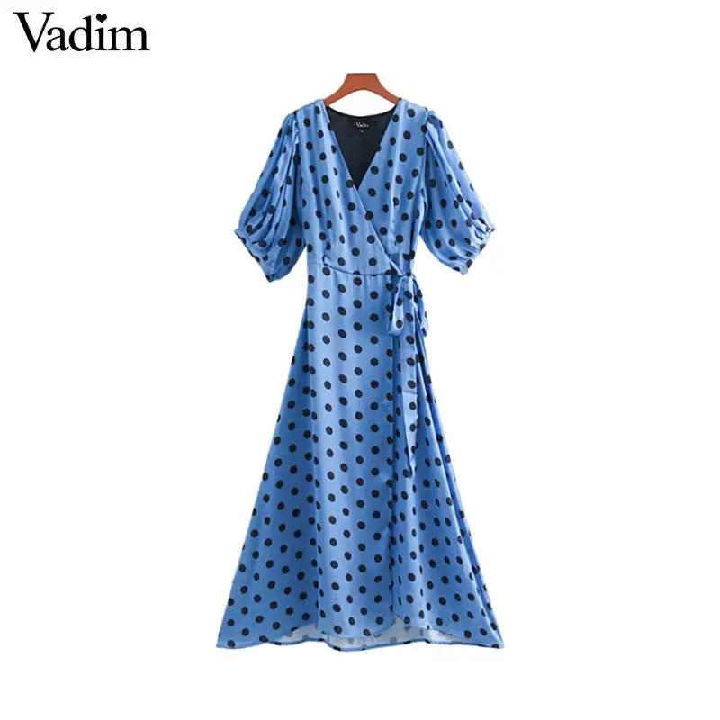 Vadim women dots print wrap dress Cross V neck lantern sleeve sashes retro female casual midi dresses chic A line vestidos QB131
Vadim women dots print wrap dress Cross V neck lantern sleeve sashes retro female casual midi dresses chic A line vestidos QB131