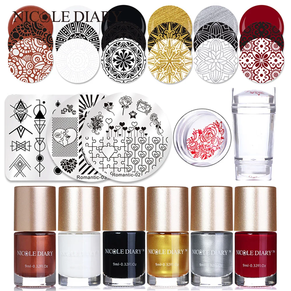NICOLE DIARY Valentine Stamping Sets Heart Puzzle Rose Stamp Image Plate Polish with Clear Stamper Scrapers Nail Art Tools Kit
NICOLE DIARY Valentine Stamping Sets Heart Puzzle Rose Stamp Image Plate Polish with Clear Stamper Scrapers Nail Art Tools Kit