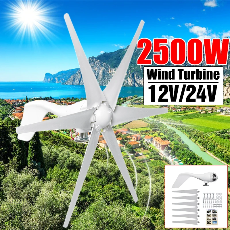 2500W 12V/24 V 6 Blade Wind Turbines+Controller Wind Generator Power Windmill Energy Turbines Charge Home Or Camping
2500W 12V/24 V 6 Blade Wind Turbines+Controller Wind Generator Power Windmill Energy Turbines Charge Home Or Camping