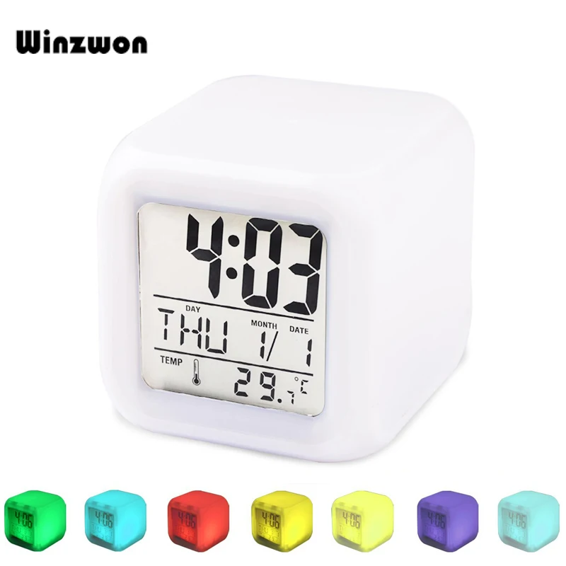 7 Colors Glowing Change Digital Alarm Clock LED Clock Table Clock Wall Clocks Home Decor With Time Data Week Temperature Display
7 Colors Glowing Change Digital Alarm Clock LED Clock Table Clock Wall Clocks Home Decor With Time Data Week Temperature Display