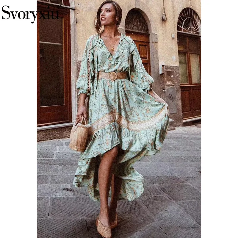 Svoryxiu Bohemian Printed Casual Holiday Long Dress Women's Flare Sleeve Elastic Waist Asymmetrical Ruffles Maxi Dress Vestidos
Svoryxiu Bohemian Printed Casual Holiday Long Dress Women's Flare Sleeve Elastic Waist Asymmetrical Ruffles Maxi Dress Vestidos