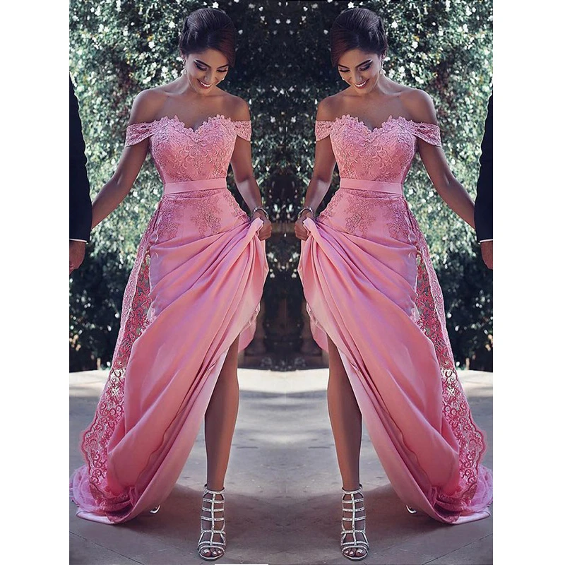 Elegant Pink Party Prom Dress Long Lace Appliques Satin Sweep Train Mermaid Evening Dress Off Shoulder Robe de Soiree Longue
Elegant Pink Party Prom Dress Long Lace Appliques Satin Sweep Train Mermaid Evening Dress Off Shoulder Robe de Soiree Longue