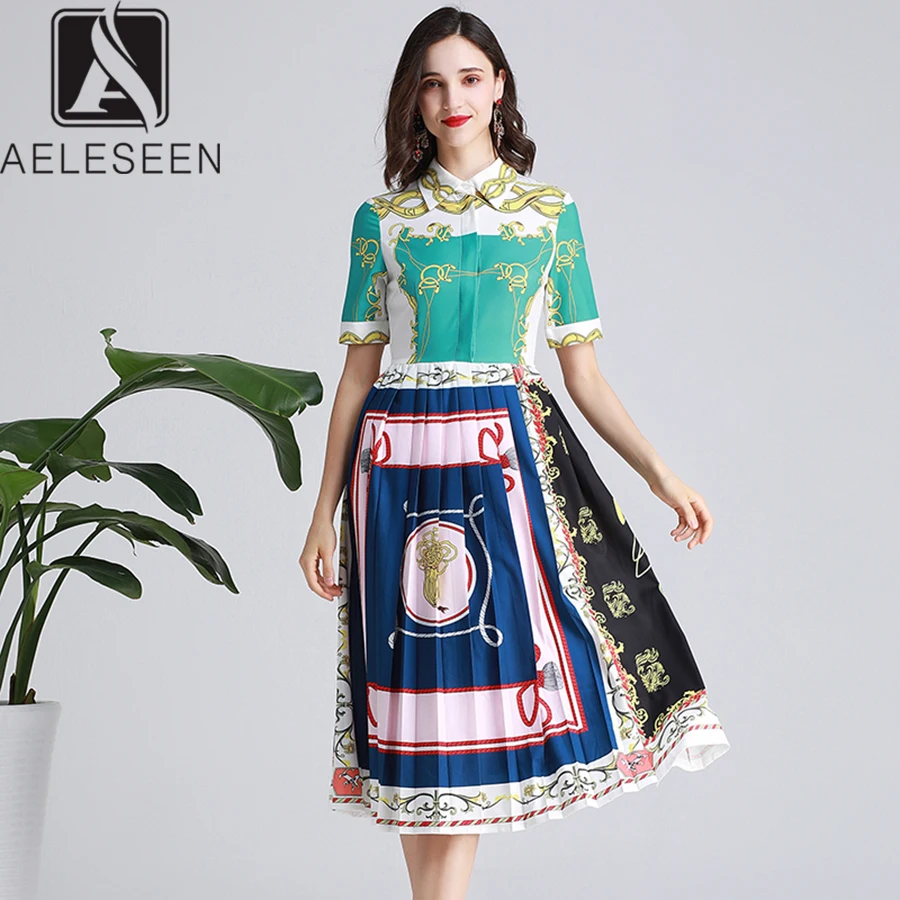 AELESEEN Vintage High Street Women Dresses Summer 2019 Sky Blue Single -Breasted Black Splicing Pattern Pleated Midi Dress
AELESEEN Vintage High Street Women Dresses Summer 2019 Sky Blue Single -Breasted Black Splicing Pattern Pleated Midi Dress