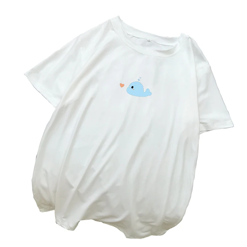 Dolphin Tshirt New Korean Clothes Women Summer Short Sleeve Tops Casual Kawaii Cartoon Print Tee Shirt Femme Harajuku Streetwear (1)