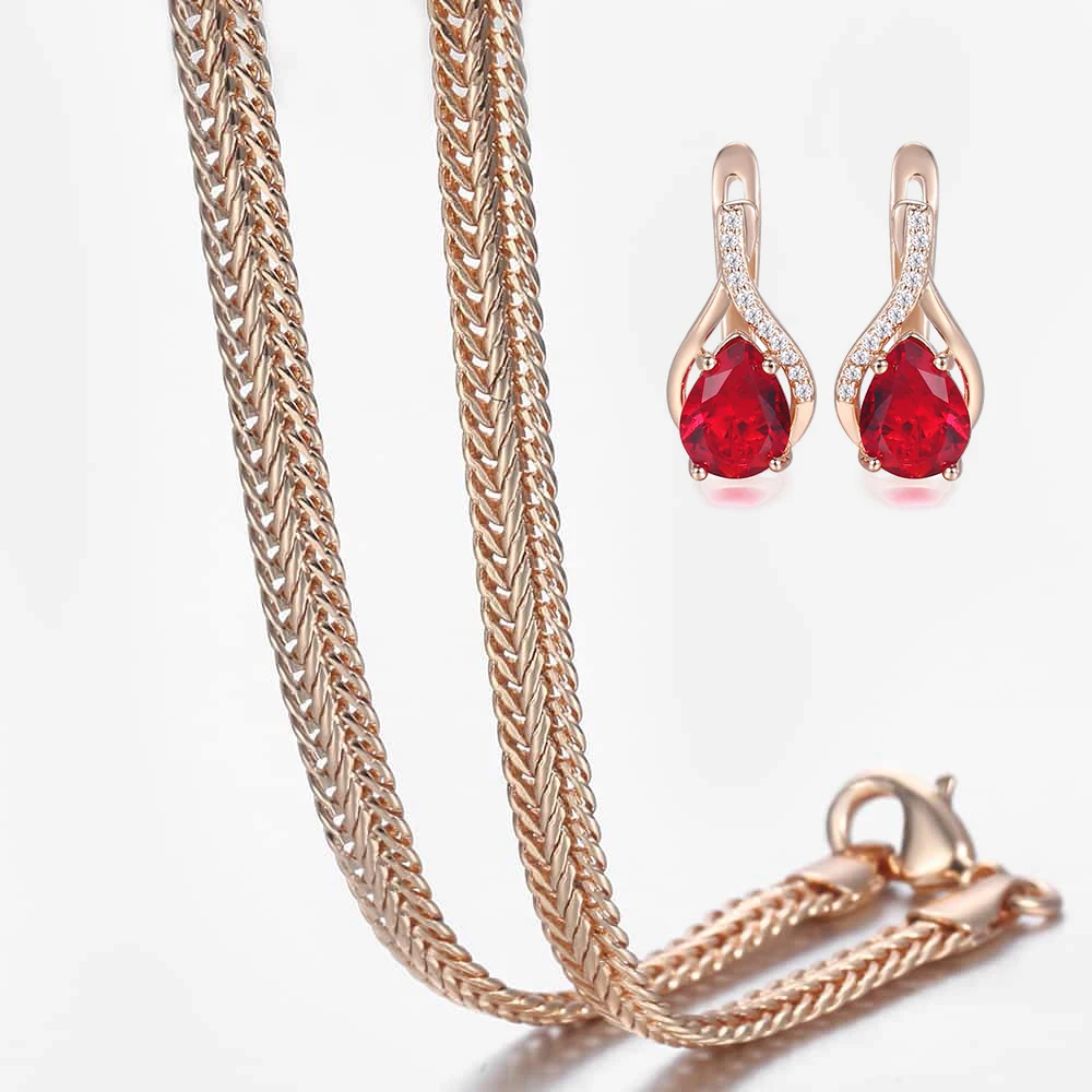 Davieslee Womens Jewelry Sets 585 Rose Gold Red Clear CZ Stone Crystal Earrings Necklaces for Women Link Chain Gifts LGEF11
Davieslee Womens Jewelry Sets 585 Rose Gold Red Clear CZ Stone Crystal Earrings Necklaces for Women Link Chain Gifts LGEF11