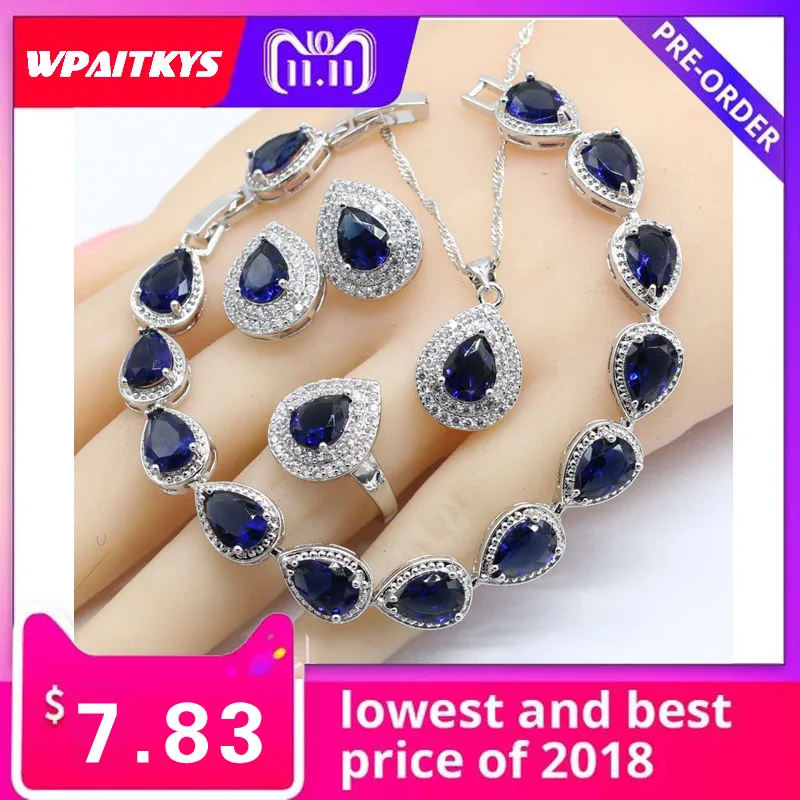 925 Sterling Silver Bridal Jewelry Sets For Women Water Drop Dark Blue Semi-precious Necklace Pendant Earrings Ring Bracelet
925 Sterling Silver Bridal Jewelry Sets For Women Water Drop Dark Blue Semi-precious Necklace Pendant Earrings Ring Bracelet