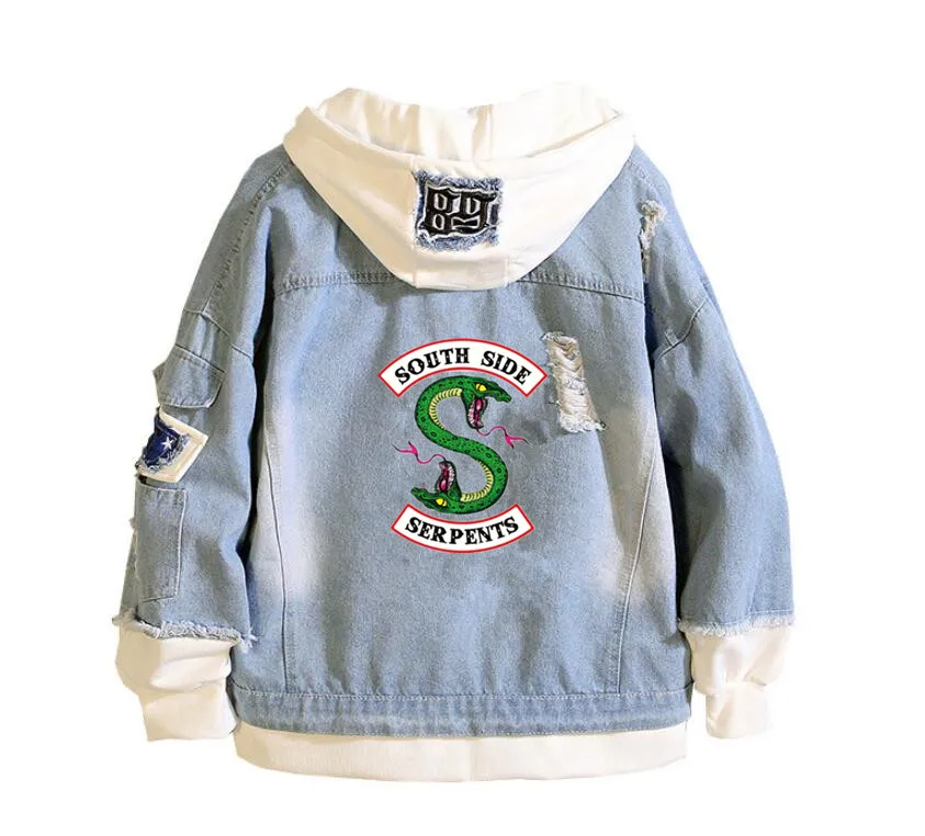 Men's Riverdale Fashion Denim Jacket South Side Serpents Casual Bomber Jacket Hip Hop Retro hoodie Jacket Streetwear 2019
Men's Riverdale Fashion Denim Jacket South Side Serpents Casual Bomber Jacket Hip Hop Retro hoodie Jacket Streetwear 2019