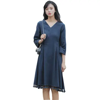 2019 summer solid color temperament dress literary retro dress small fresh tassel stitching hem large size dress hh03
2019 summer solid color temperament dress literary retro dress small fresh tassel stitching hem large size dress hh03