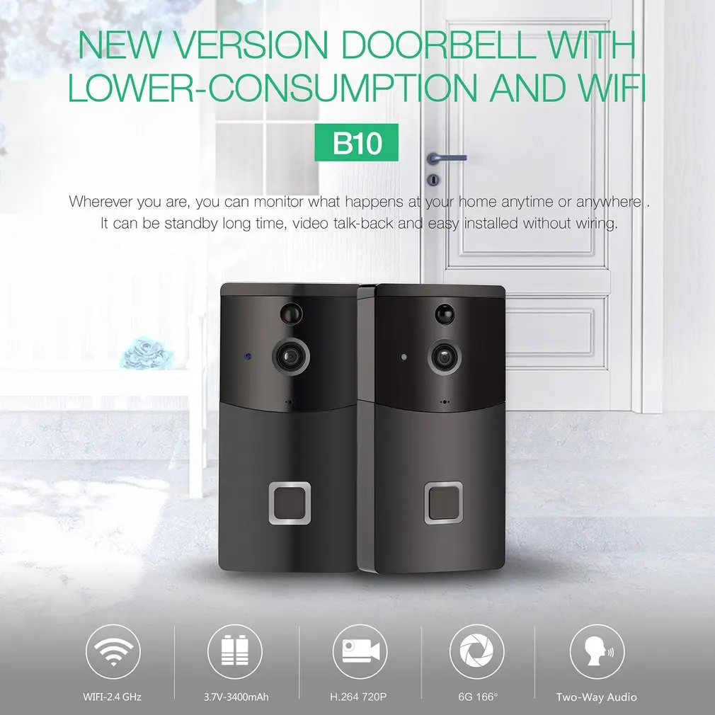 H.264 720P 2.4GHz WIFI Doorbell Two-way Audio Infrared Night Vision PIR Detection Home Security System Low Power Consumption
H.264 720P 2.4GHz WIFI Doorbell Two-way Audio Infrared Night Vision PIR Detection Home Security System Low Power Consumption