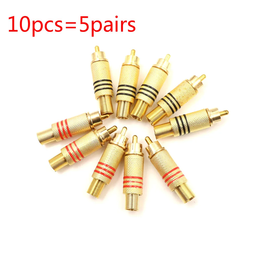 10Pcs 5Pairs Gold RCA Phono Male Plug Solder Audio Video Cable Adapter Connector For Audio Speakers
10Pcs 5Pairs Gold RCA Phono Male Plug Solder Audio Video Cable Adapter Connector For Audio Speakers
