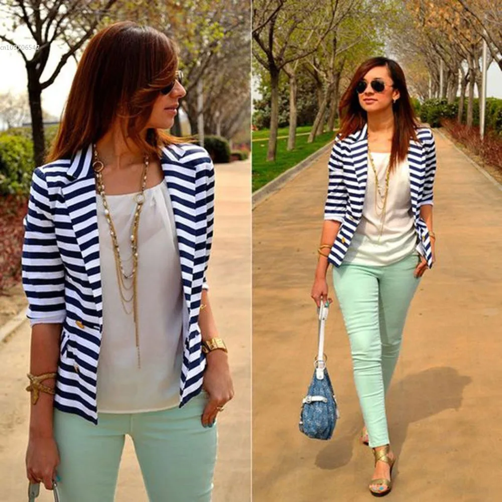 Women Blazers And Jackets Striped Print Blazer Women blaser Slim Coat Casual Button Outerwear Blazer Feminino Suit Jacket 2016
Women Blazers And Jackets Striped Print Blazer Women blaser Slim Coat Casual Button Outerwear Blazer Feminino Suit Jacket 2016
