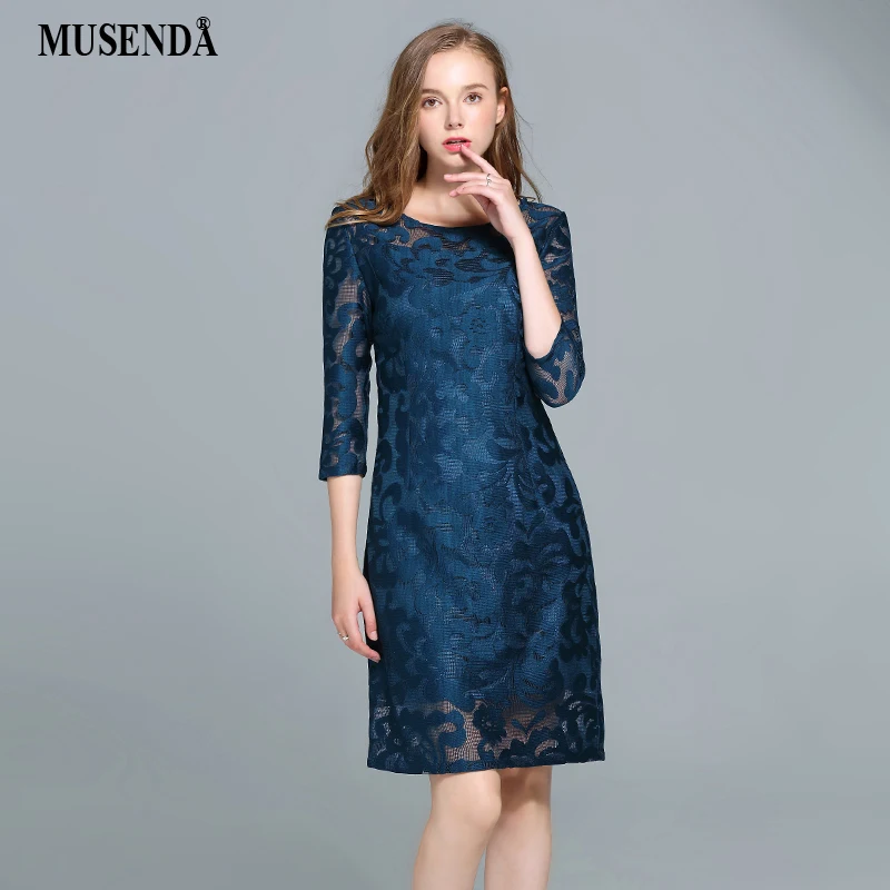 MUSENDA Plus Size Women Royal Blue Hollow Out Lace Dress 2017 Autumn Slim Tunic Three Quarter Sleeve Dress Lady Office Dresses
MUSENDA Plus Size Women Royal Blue Hollow Out Lace Dress 2017 Autumn Slim Tunic Three Quarter Sleeve Dress Lady Office Dresses