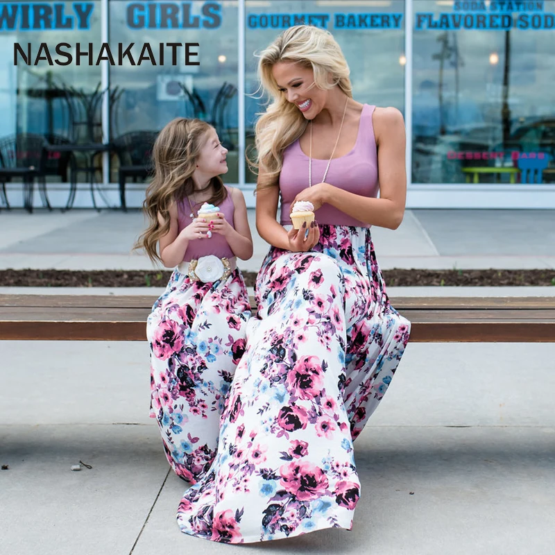 NASHAKAITE/платье для мамы и дочки Семейные комплекты длинное платье с цветочным