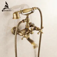 Bathtub Faucets Wall Mounted Antique Brass Brushed Bathtub Faucet With Hand Shower Bathroom Bath Shower Faucets Torneiras 6761F image
