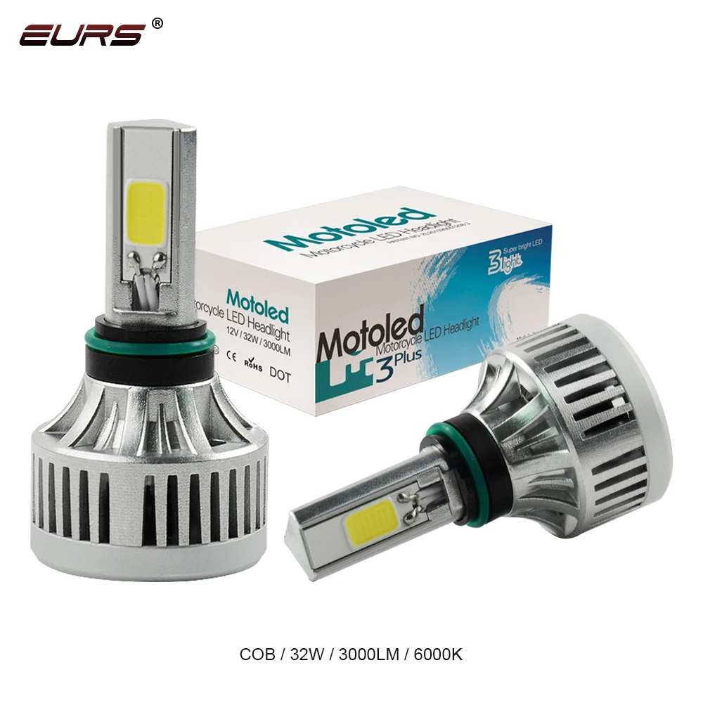 EURS H4 Led Bulb 32W 3000LM LED Motorcycle Headlight H6 BA20D COB HS1 6000K White Motorbike Head Lamp 12V M3 Plus Light |