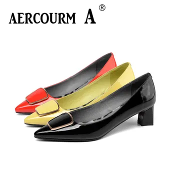 Aercourm A 2019 Women Red Yellow Black Pumps Shoes Lady Leather Shoes Square Middle Heel Pumps Spring Pointed Shoes Metal Button
Aercourm A 2019 Women Red Yellow Black Pumps Shoes Lady Leather Shoes Square Middle Heel Pumps Spring Pointed Shoes Metal Button