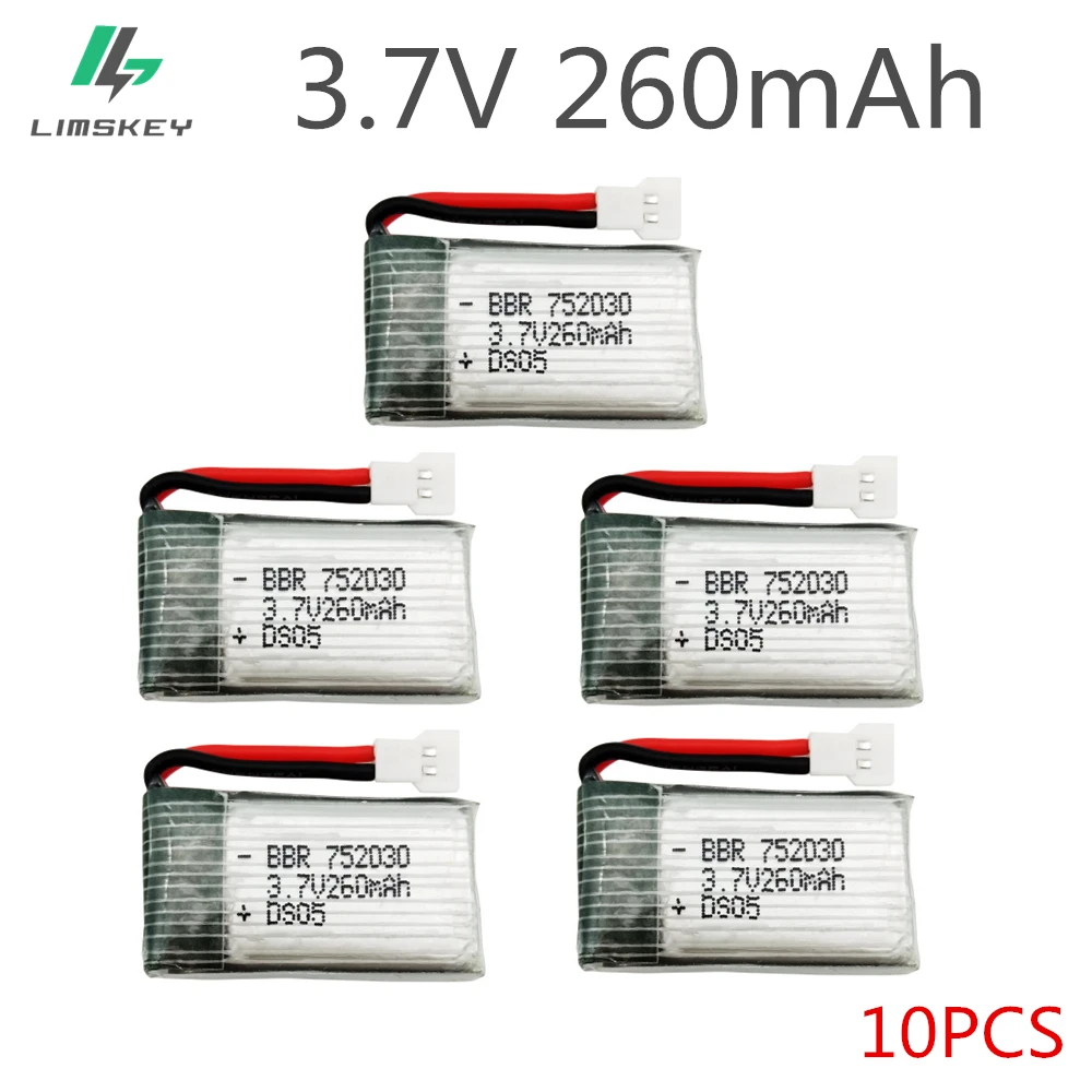 

10pcs 3.7V 260mAh Drone Lipo Battery 751732 For RC H48 H8 Mini Eachine H8 H22 RC Quadcopter Parts