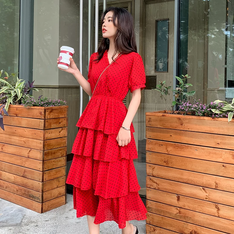 New Women's Polka dot printing Cascading Ruffle dresses Korean version self-cultivation lotus leaf sleeve temperament cake dress
New Women's Polka dot printing Cascading Ruffle dresses Korean version self-cultivation lotus leaf sleeve temperament cake dress
