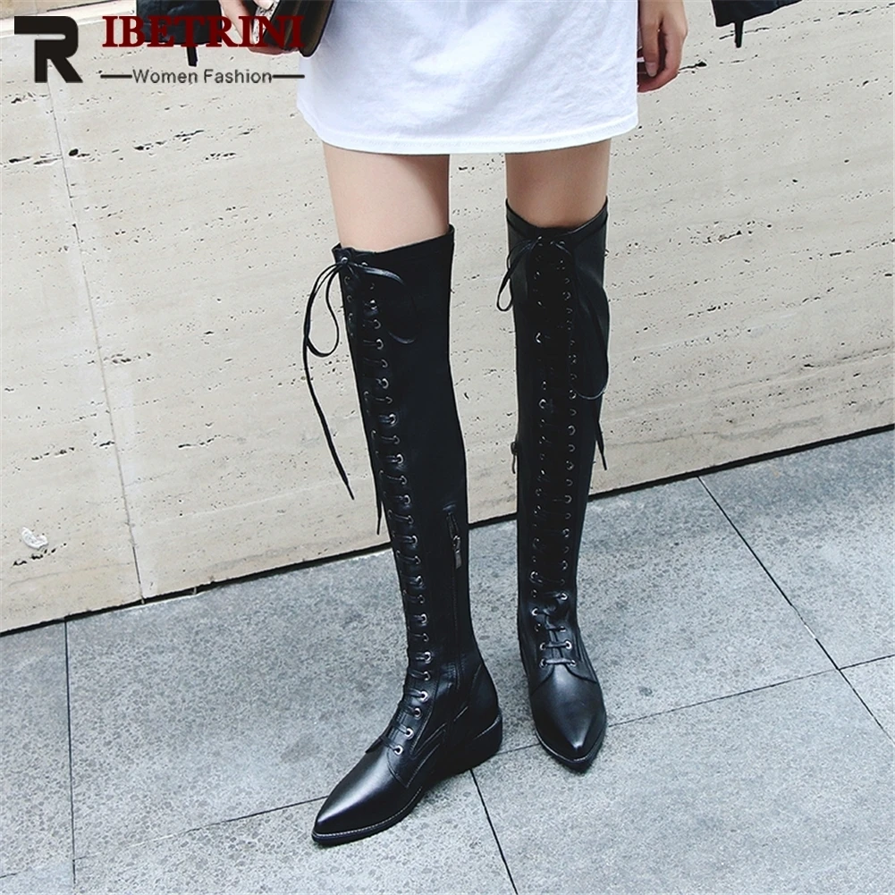RIBETRINI New Arrivals Genuine Leather Pointed Toe Summer Stretch Boots Woman Shoes Chunky Heels Lace Up Shoes Woman Boots
RIBETRINI New Arrivals Genuine Leather Pointed Toe Summer Stretch Boots Woman Shoes Chunky Heels Lace Up Shoes Woman Boots