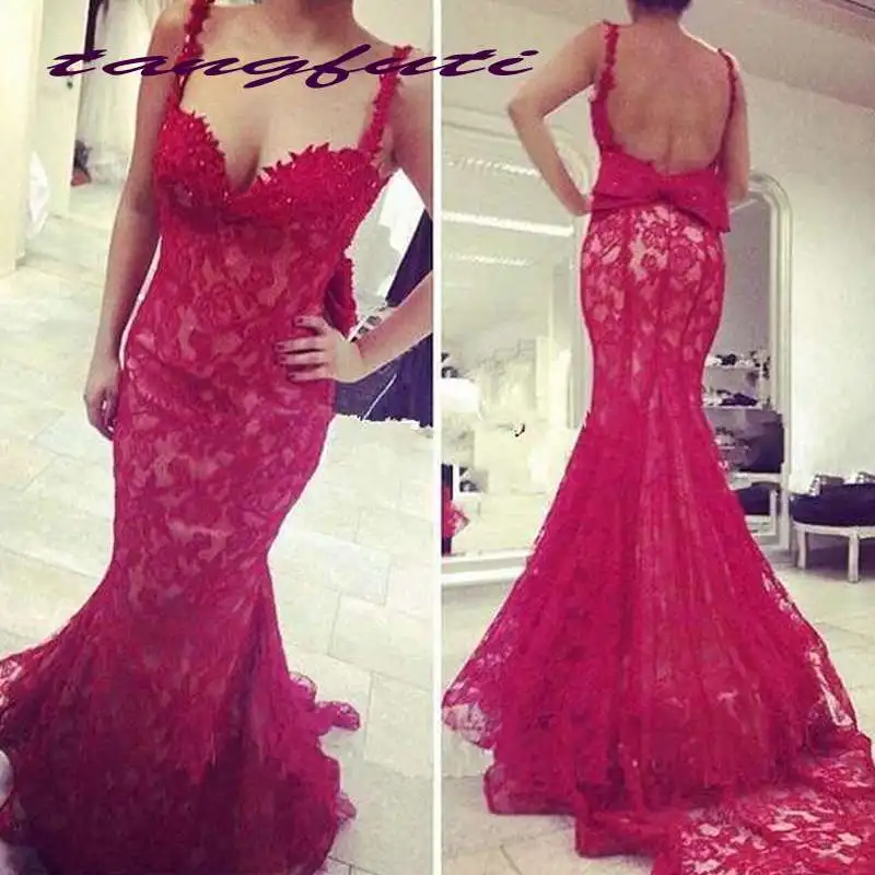 Sexy Backless Mermaid Prom Dresses V-Neck Lace Appliques Beading Party Gowns Formal Evening Charming Dress | Свадьбы и торжества