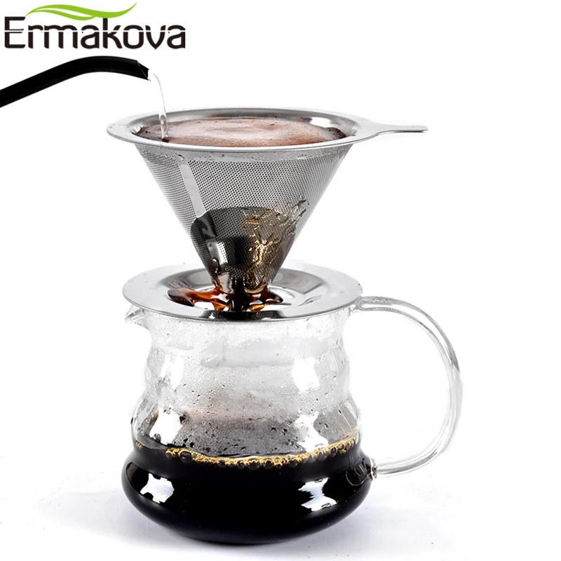 ERMAKOVA Coffee Filter Paperless Pour Over Coffee Tea Maker Stainless Steel Reusable Drip Cone Coffee Dripper Cup Coffee Brewer
ERMAKOVA Coffee Filter Paperless Pour Over Coffee Tea Maker Stainless Steel Reusable Drip Cone Coffee Dripper Cup Coffee Brewer