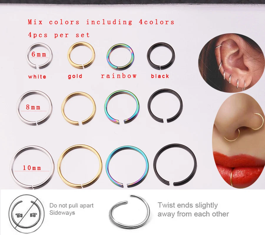 Sellsets 4pcs/Set Stainless Steel Twist Circle Nose Ring Lip Tragus Piercing Daith Earrings multifunctional Body Jewelry
Sellsets 4pcs/Set Stainless Steel Twist Circle Nose Ring Lip Tragus Piercing Daith Earrings multifunctional Body Jewelry