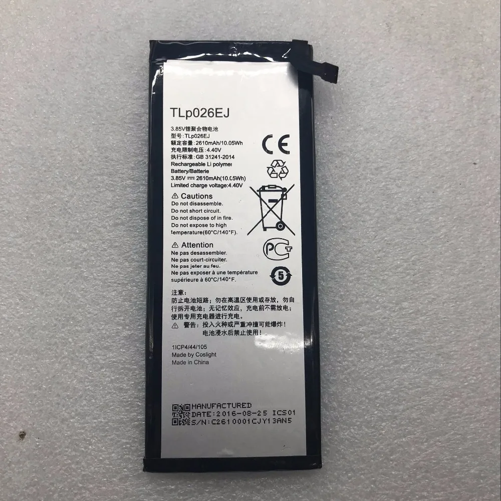 2610mAh TLp026EJ battery for ALCATEL ONE TOUCH IDOL 4 6055K TLp026E2 OT-6055 Idol 4 6055B 6055H 6055U 6055Y phone
2610mAh TLp026EJ battery for ALCATEL ONE TOUCH IDOL 4 6055K TLp026E2 OT-6055 Idol 4 6055B 6055H 6055U 6055Y phone