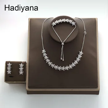 

Hadiyana Fashion Flower Necklace & Bracelet & Earrings Adjustable Set New Charming Cubic Zirconia Jewelry Accessories Set TZ8077