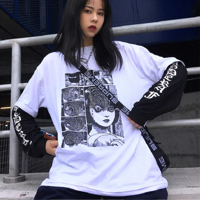 Funeral dark new ulzzang Harajuku BF hip hop fake two pieces fashion Harajuku loose large size female autumn cartoon Sweatshirt
Funeral dark new ulzzang Harajuku BF hip hop fake two pieces fashion Harajuku loose large size female autumn cartoon Sweatshirt