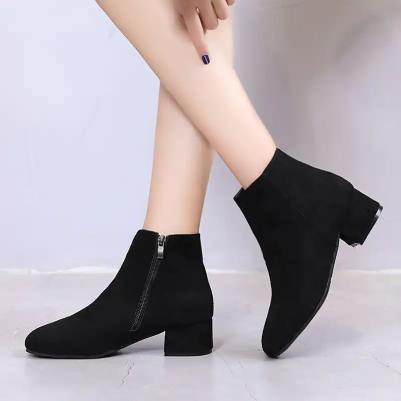 black suede booties low heel