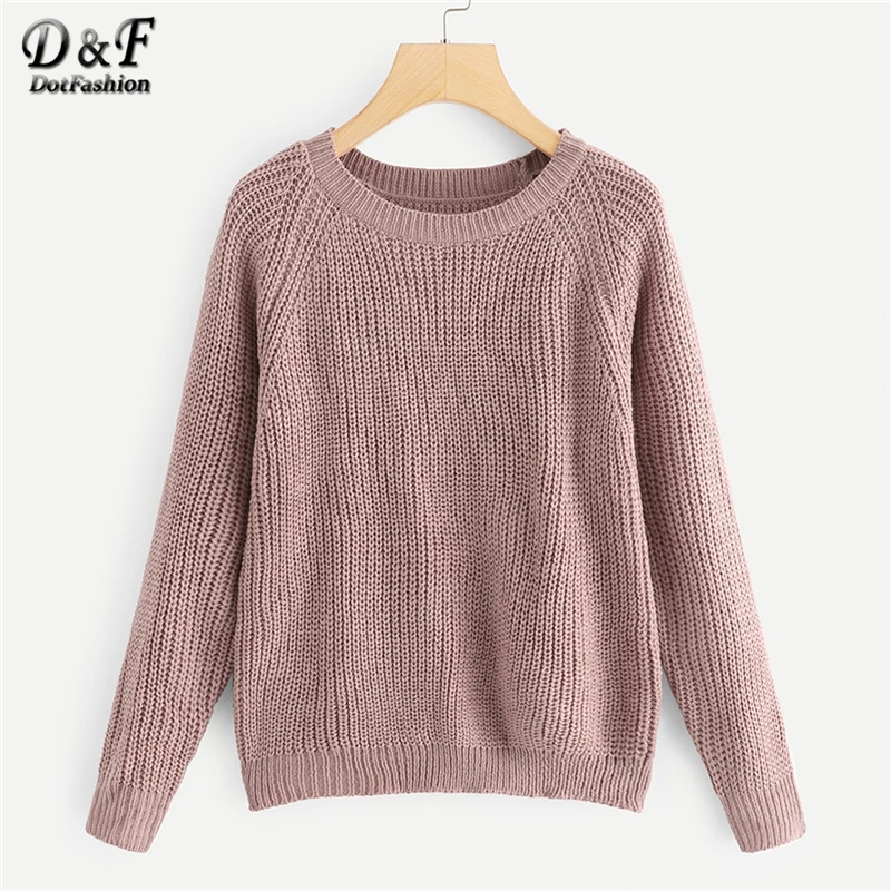 

Dotfashion Pink Raglan Sleeve Solid Jumper Women Casual Autumn Plain Clothing Fashion Long Sleeve Womens Sweaters And Pullovers