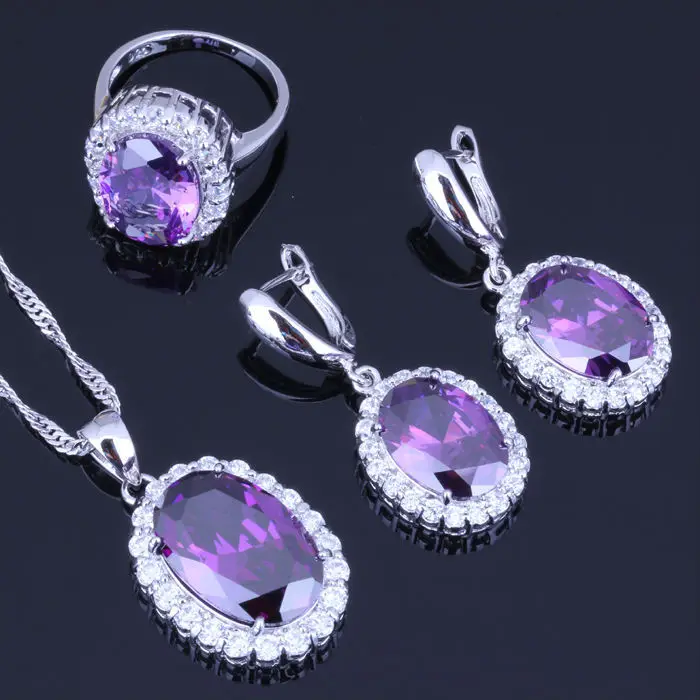 Комплект из колье серёг и кольца с фианитом|colorful jewelry sets|jewelry sets purplejewelry |