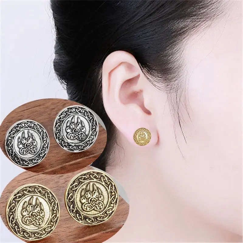 QIAMNI Punk Slavic Runes Bear Print Paw Round Stud Earring Men Amulet Nordic Viking Earring Friendship Pendientes Dropshipping
QIAMNI Punk Slavic Runes Bear Print Paw Round Stud Earring Men Amulet Nordic Viking Earring Friendship Pendientes Dropshipping