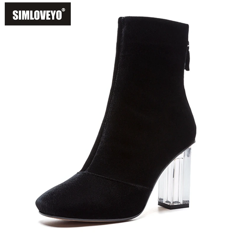 SIMLOVEYO Ankle boots Flock High heels Black Blue Women's shoes Strange style Transparent Comfortable Work Black Blue Cool A1478
SIMLOVEYO Ankle boots Flock High heels Black Blue Women's shoes Strange style Transparent Comfortable Work Black Blue Cool A1478