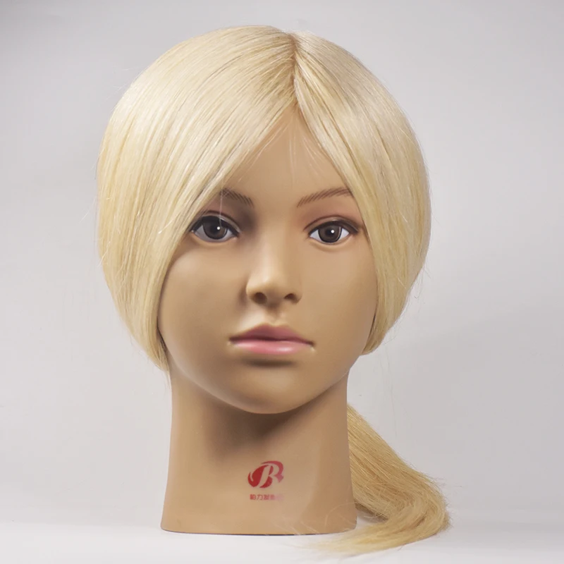 Image 100% Real Human Hair Blonde Hair Training Head Practice Hairdressing Mannequin Cosmetology Hair Styling Mannequins Salon Model