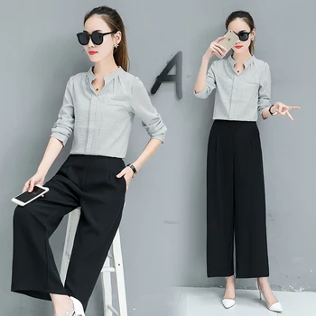 spring and autumn outfit fashion new women's blouse top & wide-legged pants suit casual lady costume design clothes S-XXL size
spring and autumn outfit fashion new women's blouse top & wide-legged pants suit casual lady costume design clothes S-XXL size