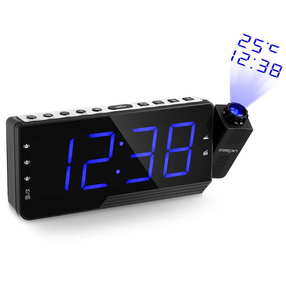 Digital Projector Radio Alarm Clock Snooze Timer Temperature LED Display USB Charging Cable 110 Degree Table Wall FM Radio Clock
Digital Projector Radio Alarm Clock Snooze Timer Temperature LED Display USB Charging Cable 110 Degree Table Wall FM Radio Clock
