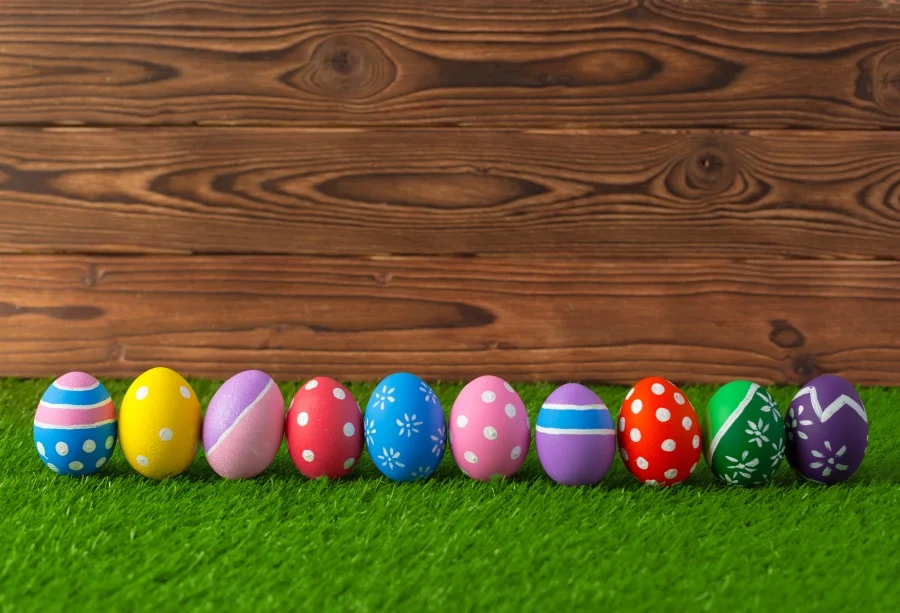 Laeacco Photo Backgrounds Easter Eggs Colorful Green Grass Wooden Wall Baby Portrait Photography Backdrop Photocall Studio | Электроника