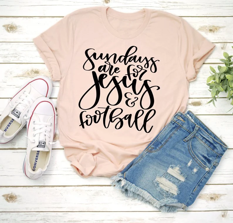 

Sundays are for Jesus and Football Graphic T-Shirt Hipster Casual Religion Faith Grunge Tee Bible Verse Baptism Slogan top shirt