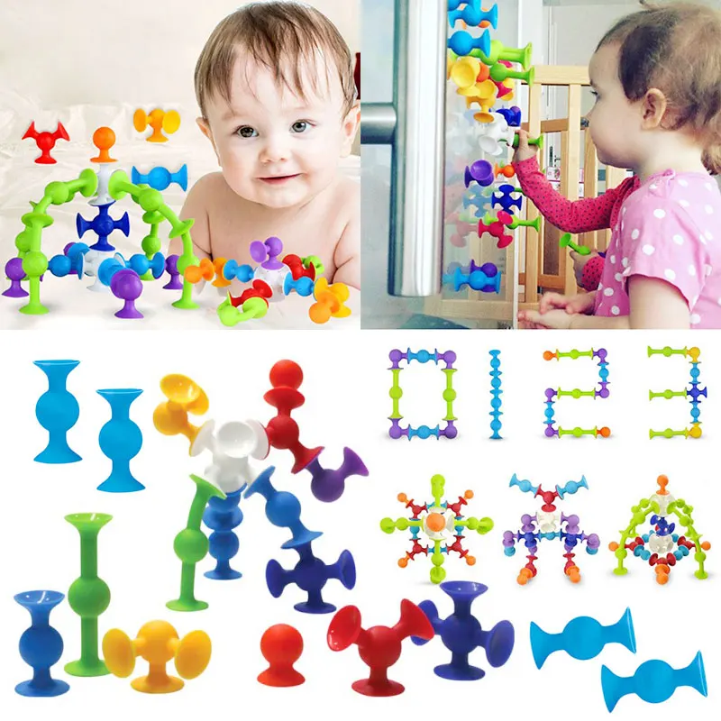 72pcs Squigz Sucker Cup Building Blocks Intellectual Development Silicone Toys