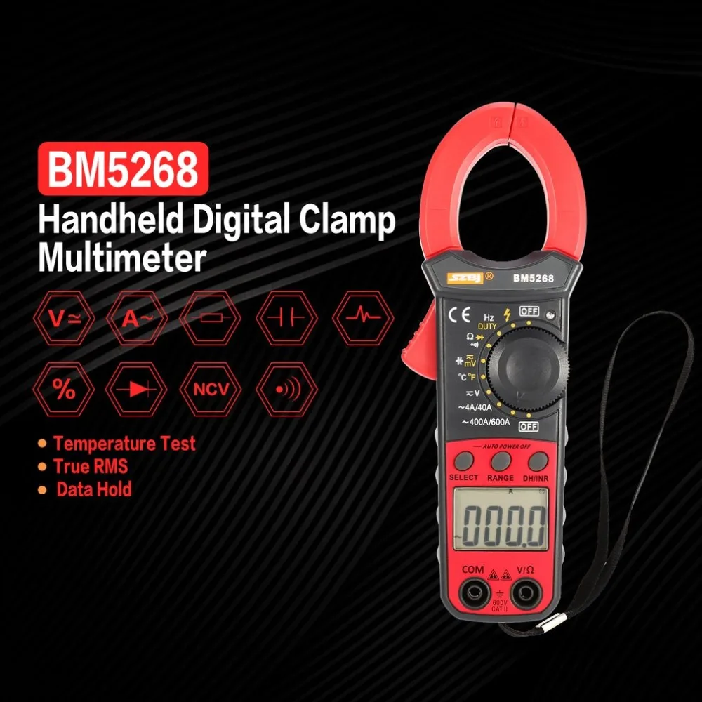 BM5268 Ручной цифровой клещи мультиметр True RMS AC/DC Вольт Ампер Ом Емкость Частота