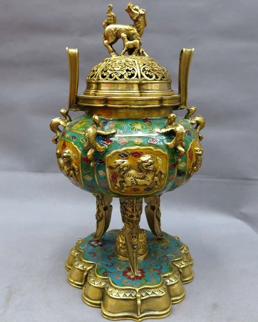 wholesale factory 13" China bronze gild Cloisonne censer Foo Dog Lion dragon incense burner Statue
wholesale factory 13" China bronze gild Cloisonne censer Foo Dog Lion dragon incense burner Statue